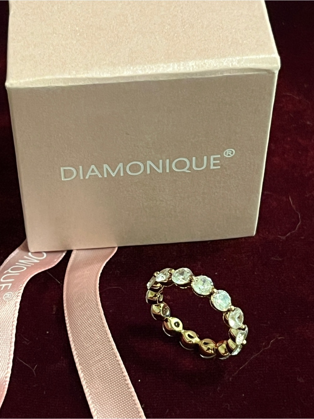 Diamonique 3.75 cttw Eternity Band Ring, Sterling Silver 14K Plated sz 6 NEW